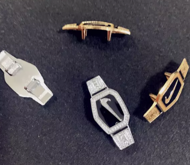 2PC Silver Belt Swoosh Logo Shoe Lace Buckle