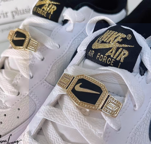 2PC GOLD Belt Swoosh Logo Shoe Lace Buckle